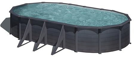 Piscina de Acero Elevada,Ovalada con Aspecto Acero Grafito. Piscinas Desmontables para Jardín. 730 x 375 x 132 cm - Piscina Gre KITPROV738GF Granada.