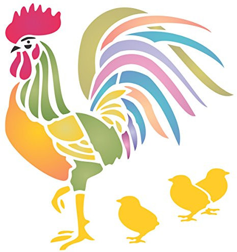 Rooster Stencil - 16.5 x 16.5cm (S) - Reusable Large Farm Animal Bird Chicken Mural Wall Stencil Template
