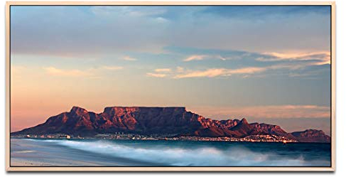 Tafelberg Kapstadt ca. 130x70cm Wandbild inklusive Schattenfugenrahmen naturfarbend - Panorama Leinwand Bild XXL Format Wandbilder Wohnzimmer Wohnung Deko Kunstdrucke