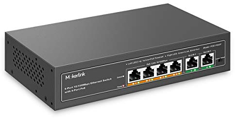 MokerLink 4 Port PoE Switch with 2 Uplink Ethernet Port, 78W High Power, Support IEEE802.3af/at, Fanless Metal Plug & Play PoE+