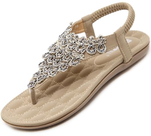 Acfoda platta sandaler damer sommar fritid tåseparator med mjuk fotbädd, storlek 35–45, C beige, 39 EU