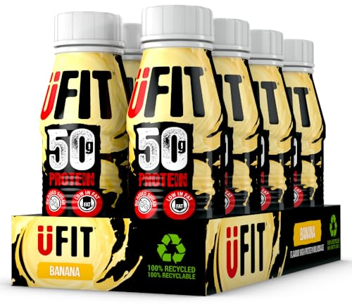 UFIT High 50g Protein Shake - Banana Flavour - No Added Sugar - Low in Fat - Ready to Drink - Pack of 8 x 500 ml (Packaging May Vary)
