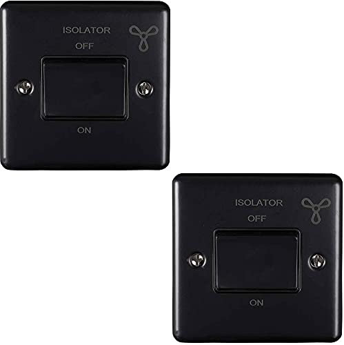2 PACK | 6A Extractor Fan Isolator Switch –POLISHED MATT BLACK & Black Trim– 3 Pole Shower Bathroom Decorative Wall Plate & Metal Rocker – On/Off Mains Power Switch For Demisting & Steam
