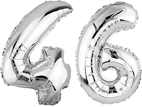 DekoRex Ballon gonflable argenté - 82 cm - Pour anniversaire, mariage, décoration (chiffre 46)