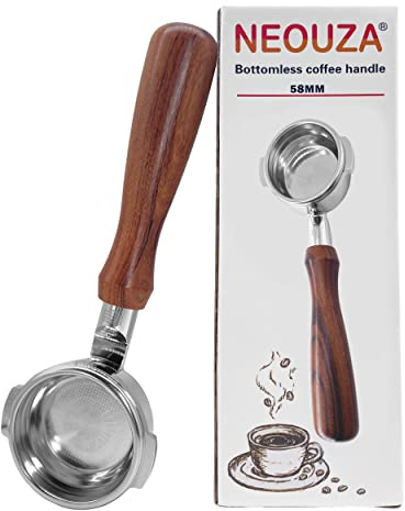 NEOUZA Porte-filtre sans fond de 58mm pour machine à café expresso compatible avec Breville Sage BES900, BES920, BES980, BES990 304 en acier inoxydable à deux oreilles avec panier filtrant