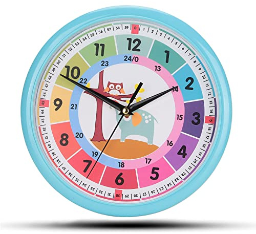 OUKENS Orologio da Parete in plastica con Movimento Silenzioso e Numeri 3D, Orologio da Appendere al Quarzo colorato per Bambini, Arredamento Camera da Letto, Camera da Letto, 2 Colori(Blu)