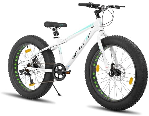 HILAND Fat Bike 26 tum, 7-växlad MTB med dubbel skivbroms, för ungdomar och vuxna, cykel för strand och snö, vit