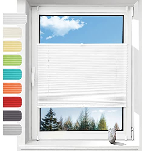 Plissee ohne Bohren Plissees Klemmfix,(Weiß 85 x 120) Easyfix Plisseeroll Rollo für Fenster Einfache Montage Sichtschutz und Sonnenschutz