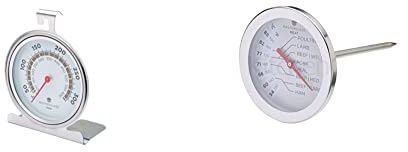 KitchenCraft MasterClass 50-300 degree Celsius Oven Thermometer, Stainless Steel, Silver & Meat Thermometer, Silver