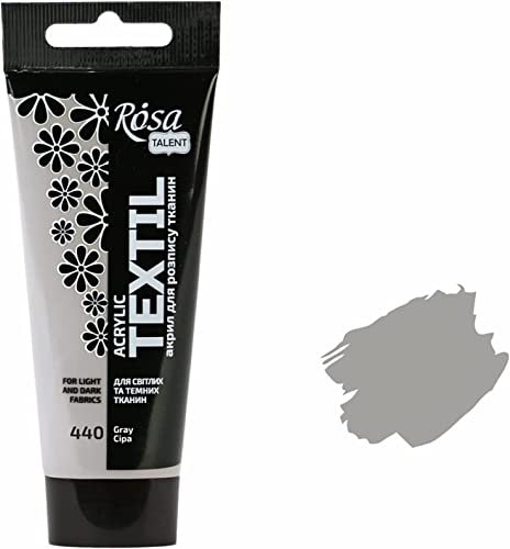 Krevo Art tygfärger, tygfärger, tvättbar, textilfärg, grå, akrylfärg, vattenbas, 60 ml tub, textilfärg, kan tvättas i maskin, intensivt täckande för ljusa och mörka tyger