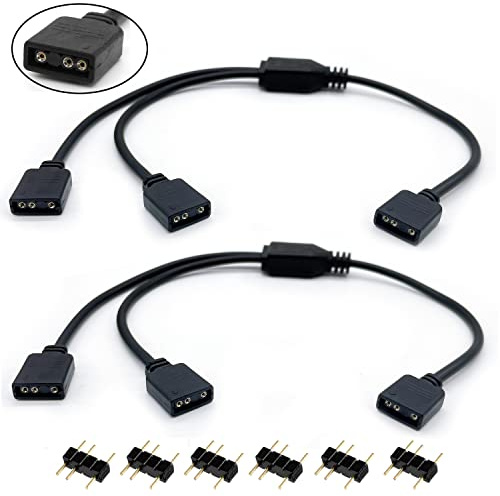 Jstincal ARGB Splitter Cable, 1-to-2 Female to Female 5V 3 Pin Addressable RGB Splitter Extension Cable ARGB LED Sync Cable for Extend PC Computer ARGB Fans Or ARGB LED Series (2 Pack)