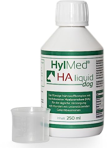 HylMed HA Liquid Dog, 250 ml, hochdosierte Hyaluronsäure, Kollagen und weitere Nährstoffe zur Unterstützung der Gelenke und der Bewegungsfreude des Hundes für bis zu 50 Tage