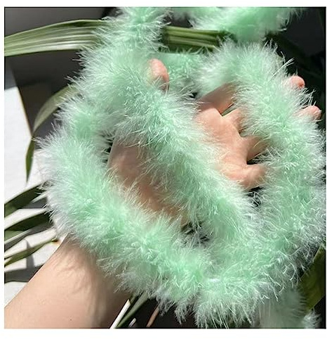 Yurosiay 2m Federboa 4-5cm Breit Federstreifen Bunt Truthahnfedern Streifen Einfarbig Flauschige Federboa DIY Federboa Basteln Federn Nähen Federbesatz Federgirlande Deko für Party Hellgrün