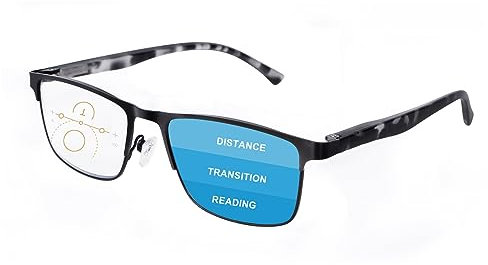 OKH Progressive Multifocal Reading Glasses Blue Light Blocking for Men Varifocal Rectangle Eyewear Readers Anti Glare Eye Strain Multi Focus Reading Eyeglasses +4.0