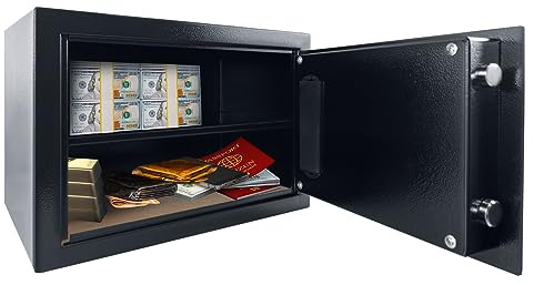 JOIEYOU Coffre-fort à double boulon 22 l - Coffre-fort ignifuge étanche avec deux modes de déverrouillage - 35 x 25 x 25 cm