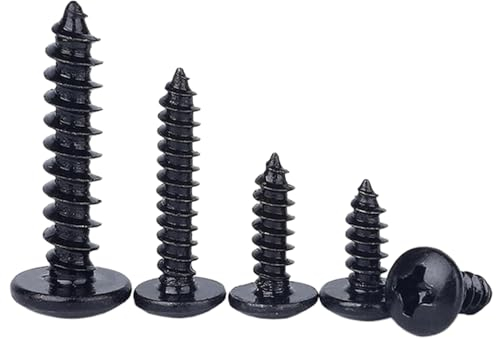 25/50 Stück selbstschneidende Flachrundschrauben -M3-M5 -Stahl mit schwarzer Beschichtung -Kreuzschlitz-Pilzkopf, M4 (50 Stück), 25mm