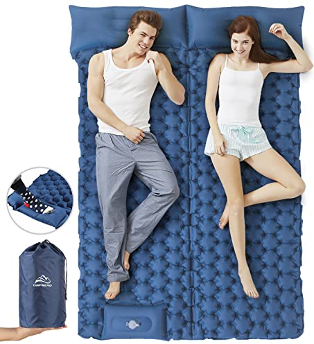 Elegear Materassino da Campeggio Autogonfiabile Matrimoniale con Pompa a Pedale e Cuscino, Ultraleggero, Portatile, Pieghevole, per Escursionismo Trekking Viaggio Spiaggia, 120x200cm-Blu