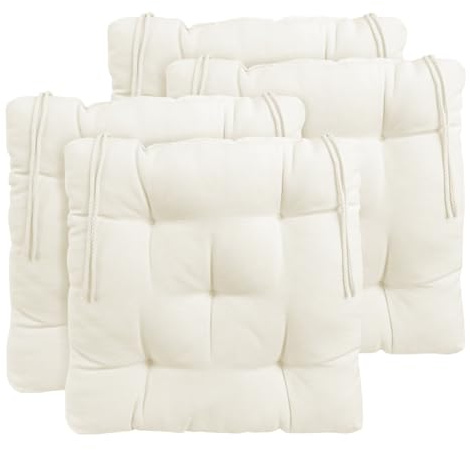 CHELY INTERMARKET Cojines Silla 50x50cm Pack 4 Unidades Relleno Mullido Blanco Hueso 5 Pespuntes Acolchado Exterior Interior Decorativos Suaves Estables Lavables Terraza Jardín