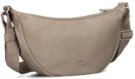 Zwei Damen Handtasche Mademoiselle.M M50 Moon-Bag 2 Liter Trend-Tasche in Halbmond-Form vielseitig als Bauchtasche Crossbody-Bag Abendtasche Umhängetasche zu tragen (nubuk-cappuccino)