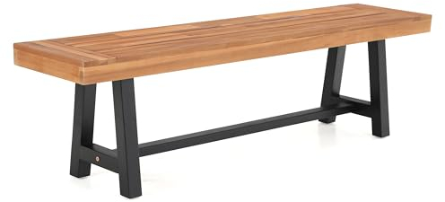 MFSTUDIO Gartenbank Wetterfest 3 Sitzer, 100% Akazienholz Parkbank, Oberfläche Vorbehandelt mit Öl, Outdoor Garten Terrasse Park Balkon Sitzbank, Farbe Teak (1)