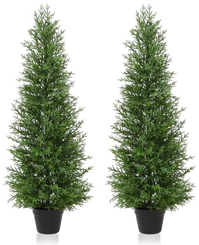 Kazeila Künstliche Pflanzen Outdoor 120cm Zedernbaum,Kunstpflanzen Groß UV Geschützt für Home Wohnzimmer Schlafzimmer Büro Deko(2Pack)