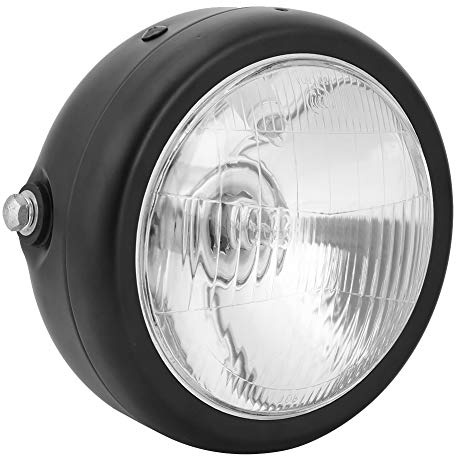 Faro Redondo de Motocicleta con Lente Blanca, Carcasa de Aleación Negra Retro, Ilumina Tu Conducción CG125 GN125