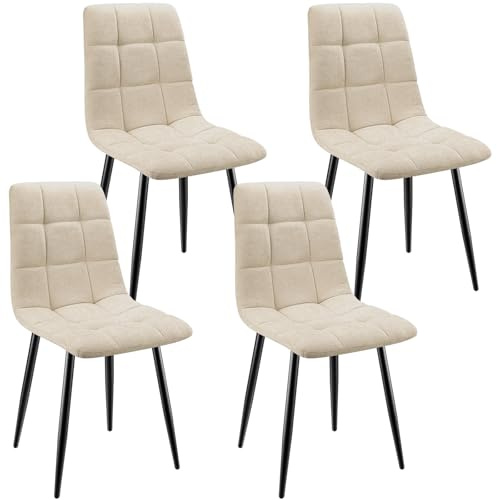 ANVOFONG Set Di 4 Sedie Da Pranzo,Sedia Da Cucina Con Piedi In Metallo Nero,Sedie Imbottite Con Tessuto Di Lino,Sedia Da Camera Da Letto Salotto Soggiorno,Beige