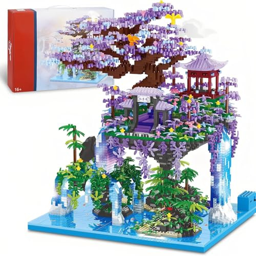 TRavesty Cherry Blossom Bonsai Tree Building Set, 4574 Pieces Collectible Tree House Building Model Kit, Chinese Architecture Peach Blossom Pool Building Kits, DIY Landscape Architecture Bricks Model