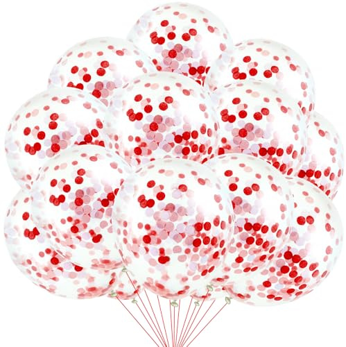 Koboko konfettiballonger röd vit karneval dekoration, 20 st 30 cm cirkus dekoration ballong konfetti röd vit, födelsedagsdekoration röda ballonger vit, karneval dekoration röda vita heliumballonger