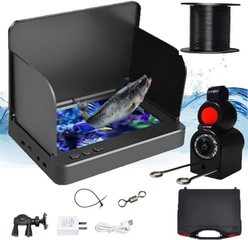 Underwater Fishing Camera, Fishing Monitor Underwater Camera with Infrared Night Vision Light, Fishings Monitor Underwaters Cameras, Ip68 Waterproof, 220° Wide View and 4k Screen(30m/98ft,5in)