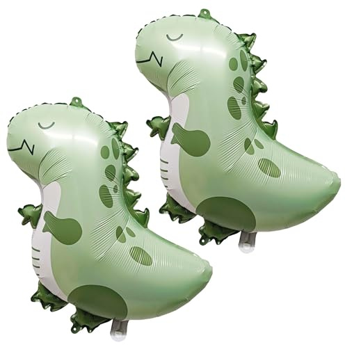 Dino Folienballon Groß, 2 Stück Dinosaurier Luftballons Helium Ballons Grün Dino Geburtstag Deko Niedlich Dinosaurier Folienballons Kinder für Themenparty, Geburtstag, Fotografiezubehör