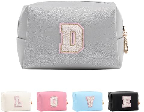 Anntry Make-up-Taschen,personalisierte Initialen-Taschen mit Reißverschluss, wasserdichte Kosmetiktasche aus PU-Leder, Geburtstagsgeschenk für Tochter, Adrette Dinge für Teenager-Mädchen (A-Z)