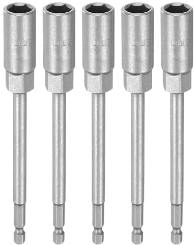 sourcing map 5 x Nuss-Schraubendreher-Bohrer, 12 mm, metrischer Schlag-Stecknuss, 1/4-Zoll-Sechskantschaft, 150 mm, extra lange 6-Punkt-Stecknüsse, Schnellwechsel, CR-V-Stahl, Bolzen-Setter für