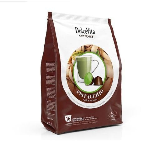 64 Capsule compatibili con Dolce Gusto PISTACCHIO DOLCE VITA - Senza Glutine - Compatibili con Macchine sistema Dolce Gusto - 4 Sacchetti da 16 -