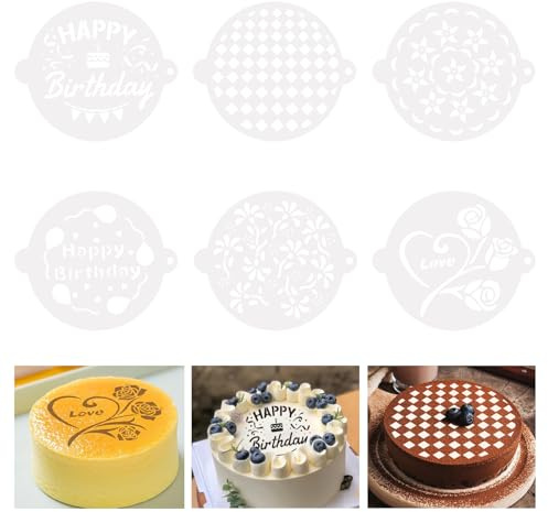 SHYSBV 6 Stück Tortenschablone, 20.5cm Rund Kuchen Deko Schablonen, Kuchen Blumenspray Schablonen, Wiederverwendbare Kuchenbackschablonen, für Verzierung von Kuchens Torten