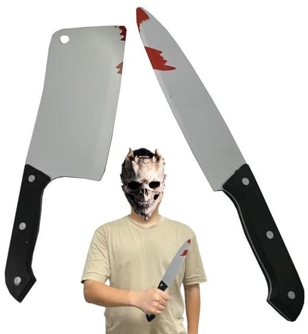 DHWEKU 2 Stück fake messer,Messer mit Blut,ultra realistisch und blutig gestaltet schauriges Grusel Accessoire ideal für Halloween Partys,Karneval Festivitäten,Mottoparty Dekoration,Cosplay Veranstal