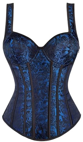 Corset Haut Femme Bustier Grandes Tailles Corset avec Motif Jacquard Lacets Top Satin Lace Up Shaper Corsage Slim Poitrine Pleine Poitrine Gothique Vintage Corsage Bustier Bandoulière Réglable, bleu