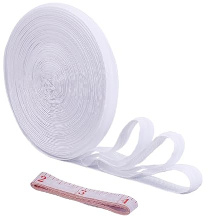 NBEADS 10 Yards Silicone Gripper Tape, 1.5cm Wide Non-Slip Stretchy Silicone Backed Elastic Band with 1 Roll PU Iron Soft Tape Measure for Bras Swimwear Dress Costume Making, White