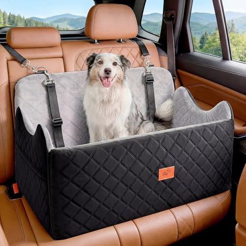 YITAHOME Hundesitz für große und mittelgroße Hunde,Reisebettb Haustiere mit Memory Schaumstoff unter 55 lbs Sitzhöhe 4,3,Zwei seitliche Aufbewahrungstaschen, rutschfestes, 2 Sicherheitsgurte(Grau)