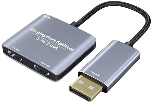 ArbaroClara Displayport to Dual HDMI Splitter 1 in 2 Out, 4K 60Hz DP 1.4 to Dual HDMI 2.0 Adapter Port, for Laptop Computer Monitor MST/SST/Extend/Copy Display(Mac OS Mirror Only)