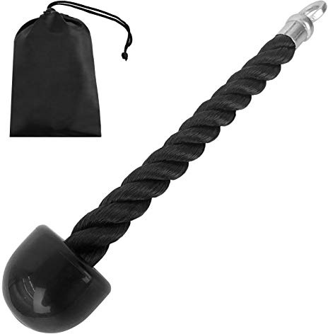 Alomejor Cuerda de Empuje para Tríceps, Cuerda de Nailon Resistente de 27 Pulgadas con Hebilla de Acero, Extremos de Goma Antideslizantes para Máquina de Cables Fitness (Agarre único)