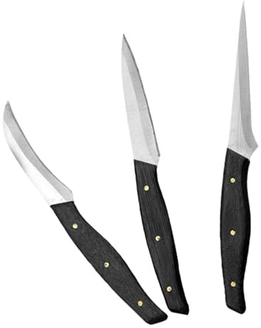 HOUDERCO Coltelli per Intaglio Frutta Set 3 Pezzi Lama in Acciaio Inox e Manico in Legno per Uso Domestico e Creazione di Sculture di Frutta