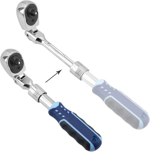 JOMAFA Llave de carraca 1/4 extensible telescopica con cabeza articulada, 72 dientes ACERO CR-V (carraca pequeña)