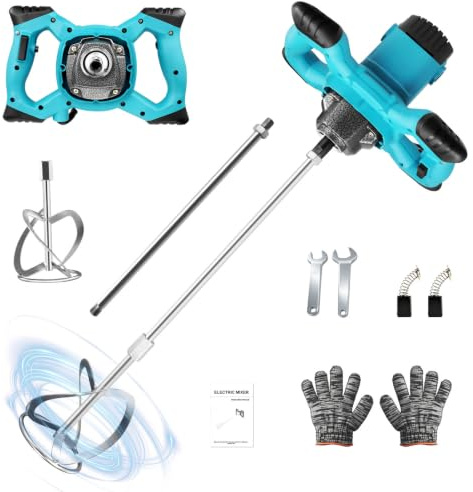 3500W Malaxeur Mortier Colle Professionnel | 6 vitesses | 0-1500 tr/min Malaxeur Beton 220V | protection thermique | Betonniere Électrique Idéal Pour Mélanger le Plâtre, la Peinture le Ciment mortier