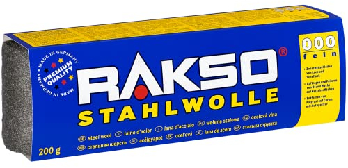 RAKSO Steel Wool Fine 000 | 200 g, 1 Banderole, Intermediate Sanding of Varnish, Shellac, Polished Copper, Brass & Oil, Wax on Wood