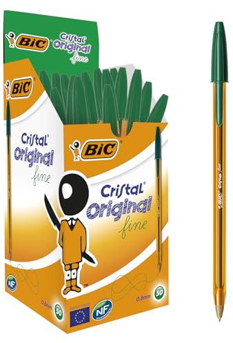 Bic 872730 Penna a Sfera Cristal, Fine, 0.8 mm, Confezione da 50, Verde