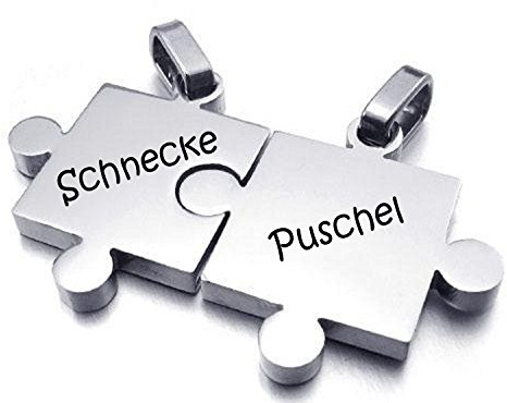 ID Partner Anhänger + Ketten 2 Puzzle Teile mit Gravur nach Wunsch NEU Edelstahl silber