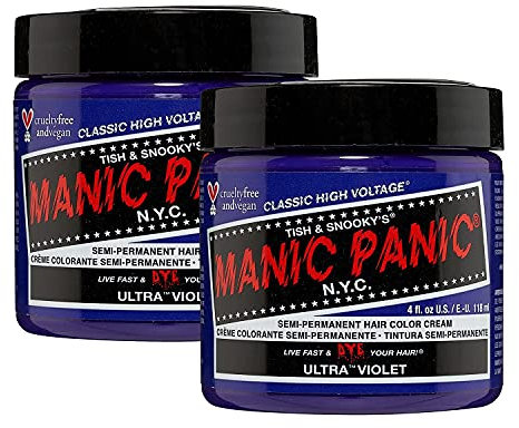 Manic Panic Ultra Violet Classic Crème, colore per capelli viola semipermanente vegano e cruelty-free, 2 x 118 ml