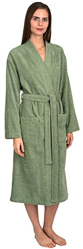 TowelSelections Womens Robe 100% Cotton Terry Cloth Shower Robes for Women Soft Kimono Towel Bathrobe for Women Medium-Large Basil