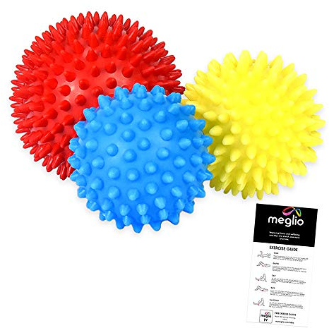 Meglio Faszienball Massagebälle 3er Set, Noppenball set perfekt für den Triggerpunkt-Therapie, Stress Reflexologie, Rücken, Beine & Füße und Gegen Plantarfasziitis, Mit Kostenloser Übungsanleitung